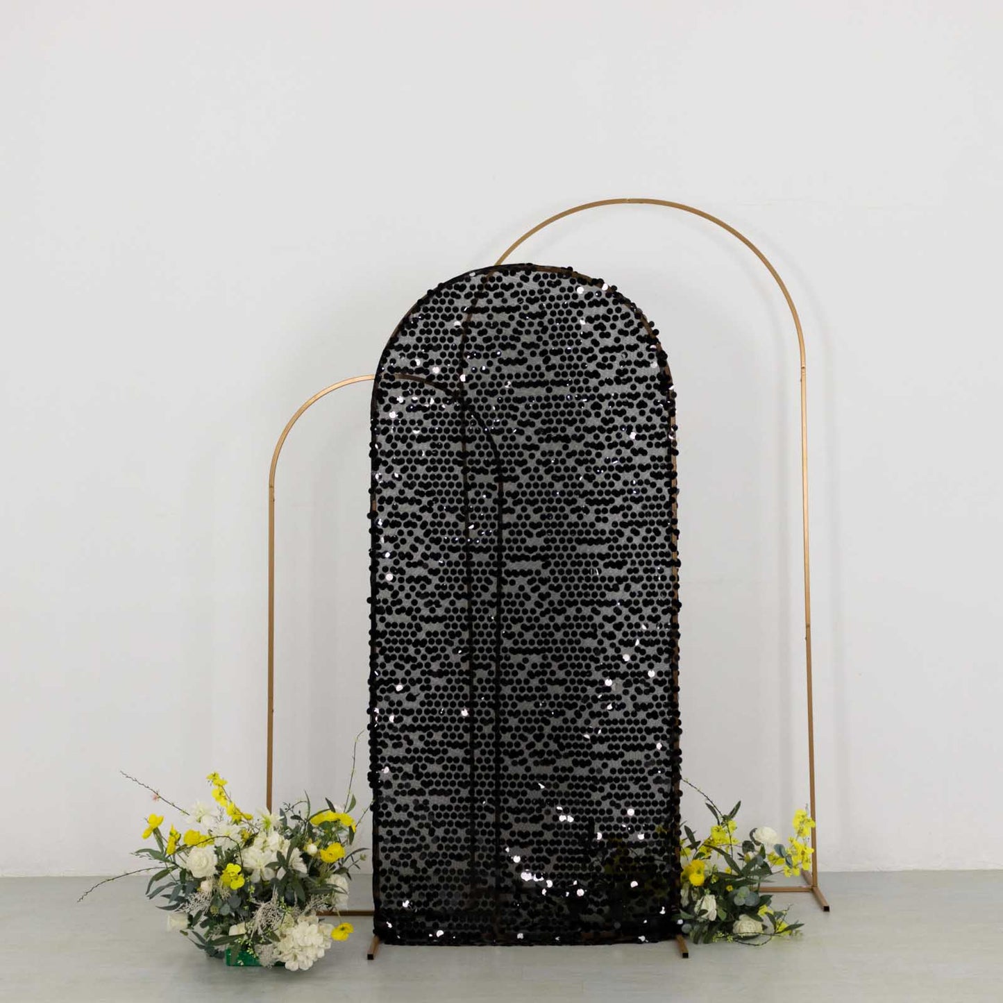 6ft Sparkly Black Big Payette Sequin Fitted Wedding Arch Cover for Round Top Chiara Backdrop Stand