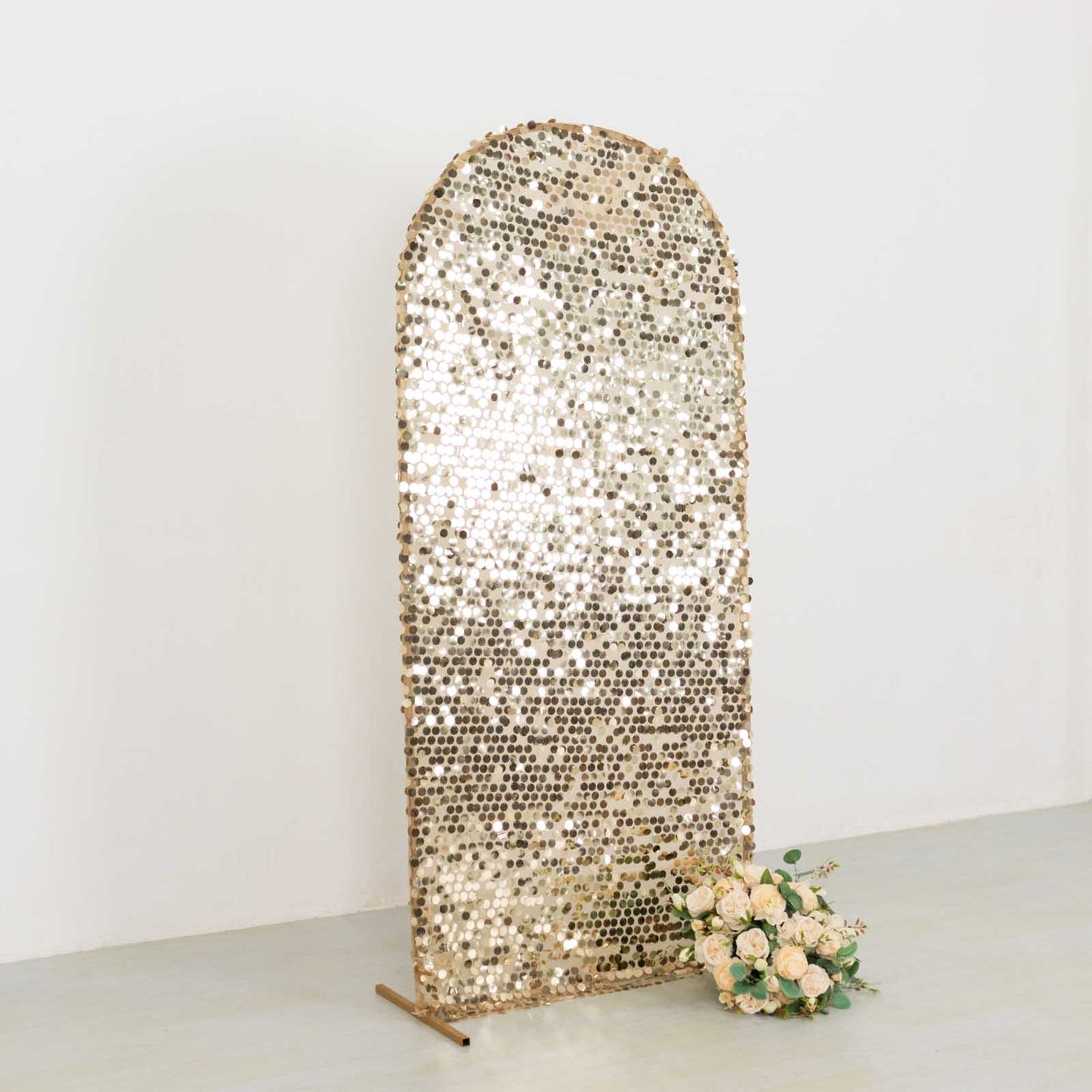 6ft Sparkly Champagne Big Payette Sequin Fitted Wedding Arch Cover for Round Top Chiara Backdrop Stand