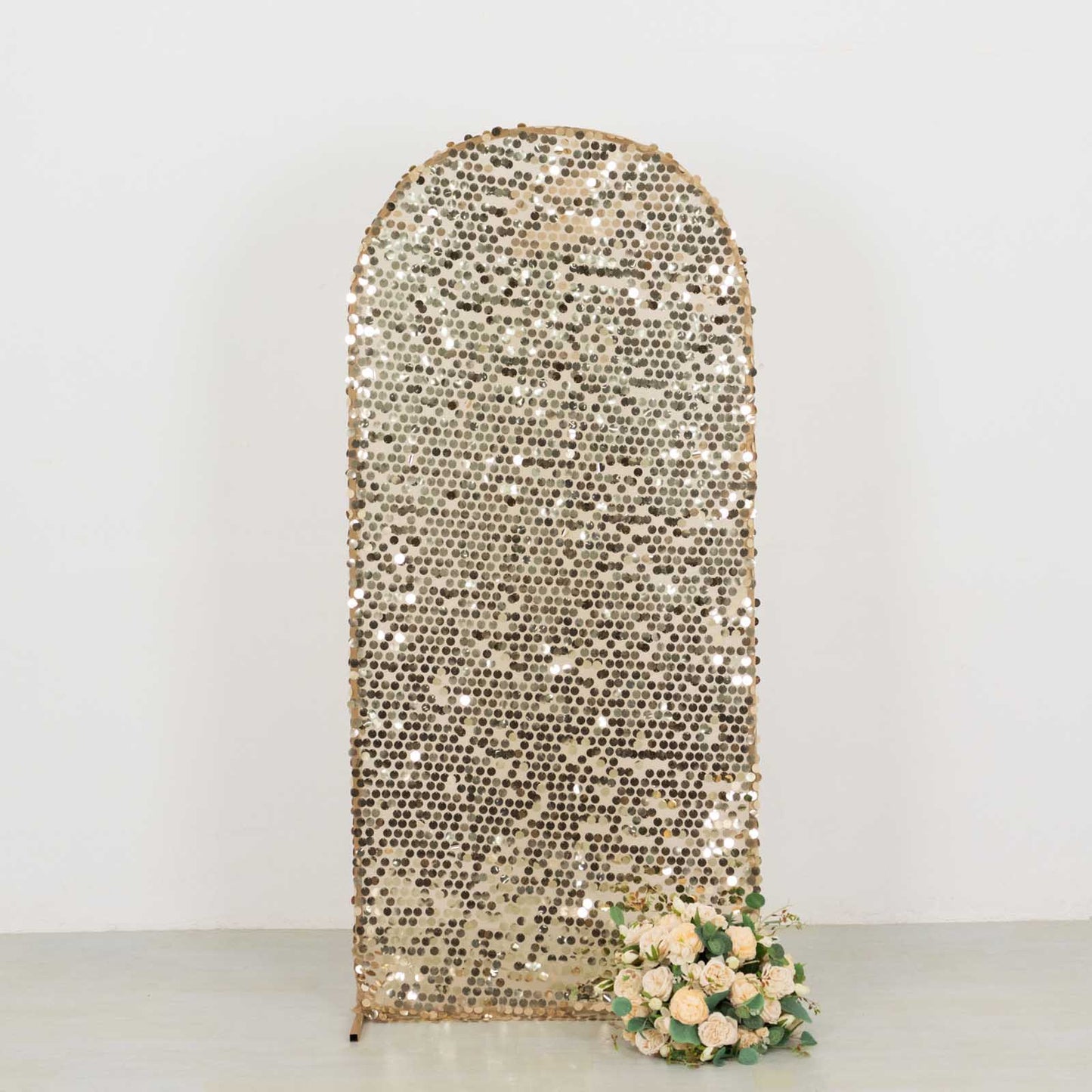 6ft Sparkly Champagne Big Payette Sequin Fitted Wedding Arch Cover for Round Top Chiara Backdrop Stand