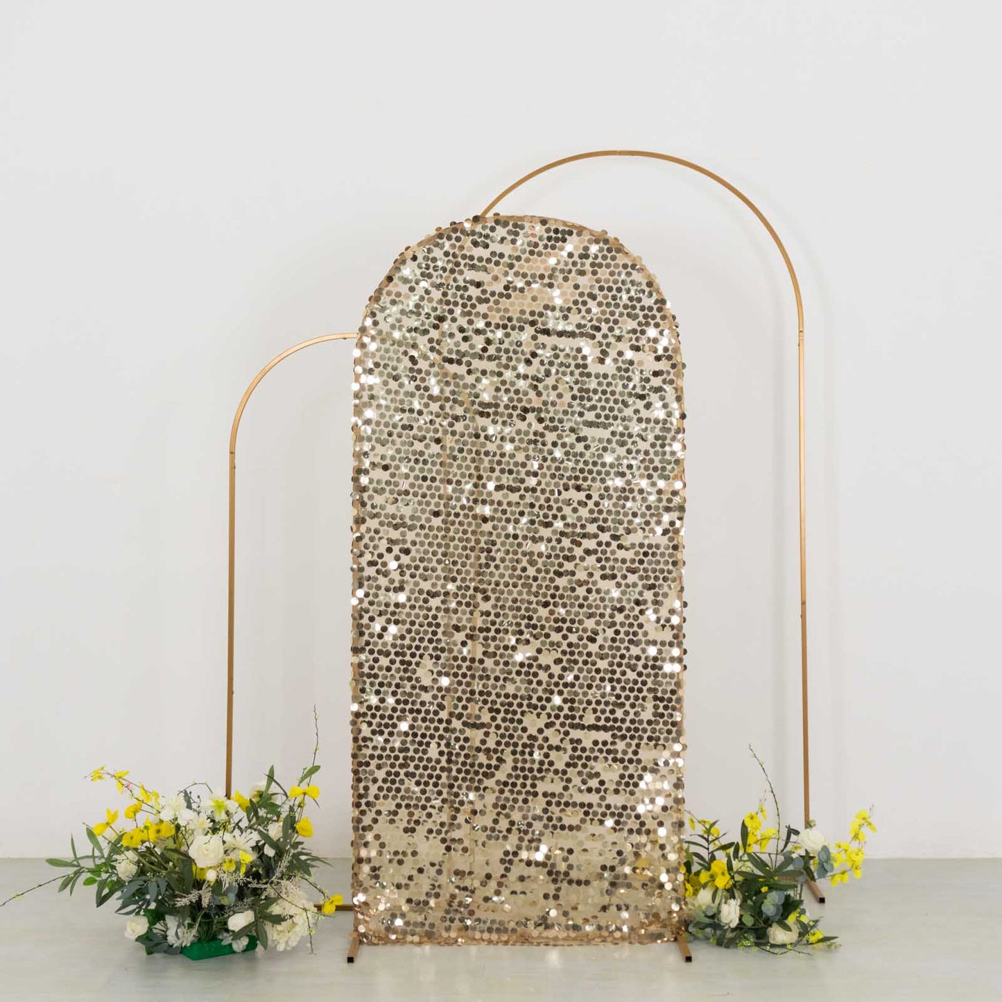 6ft Sparkly Champagne Big Payette Sequin Fitted Wedding Arch Cover for Round Top Chiara Backdrop Stand