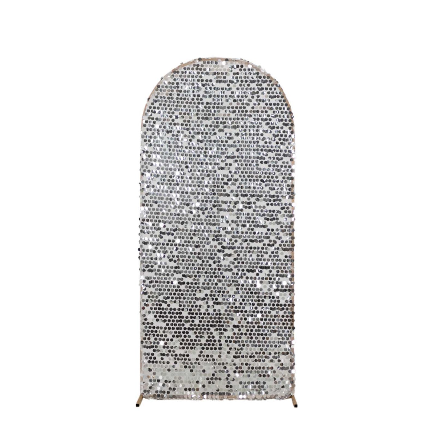 6ft Sparkly Silver Big Payette Sequin Fitted Wedding Arch Cover for Round Top Chiara Backdrop Stand