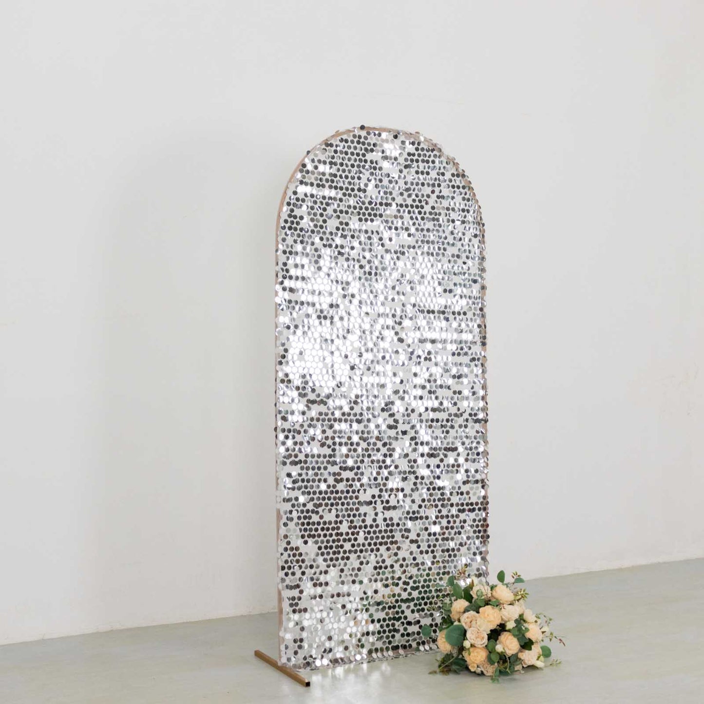 6ft Sparkly Silver Big Payette Sequin Fitted Wedding Arch Cover for Round Top Chiara Backdrop Stand