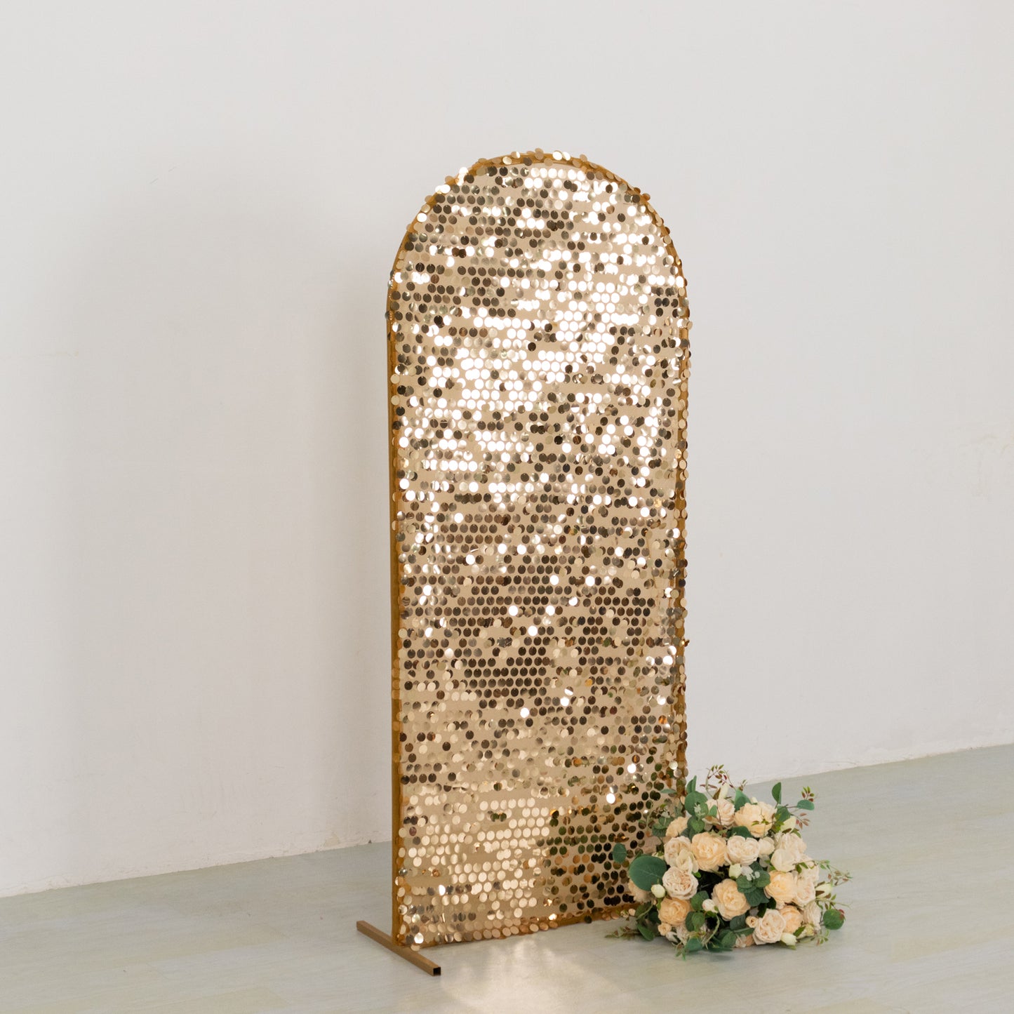 5ft Sparkly Gold Big Payette Sequin Fitted Wedding Arch Cover for Round Top Chiara Backdrop Stand