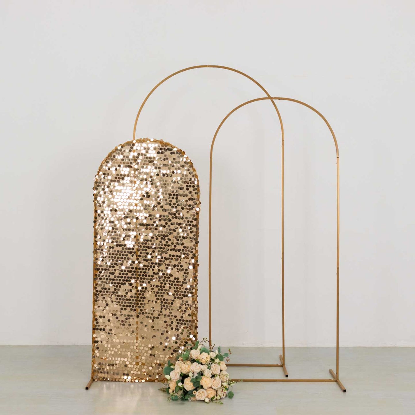 5ft Sparkly Gold Big Payette Sequin Fitted Wedding Arch Cover for Round Top Chiara Backdrop Stand