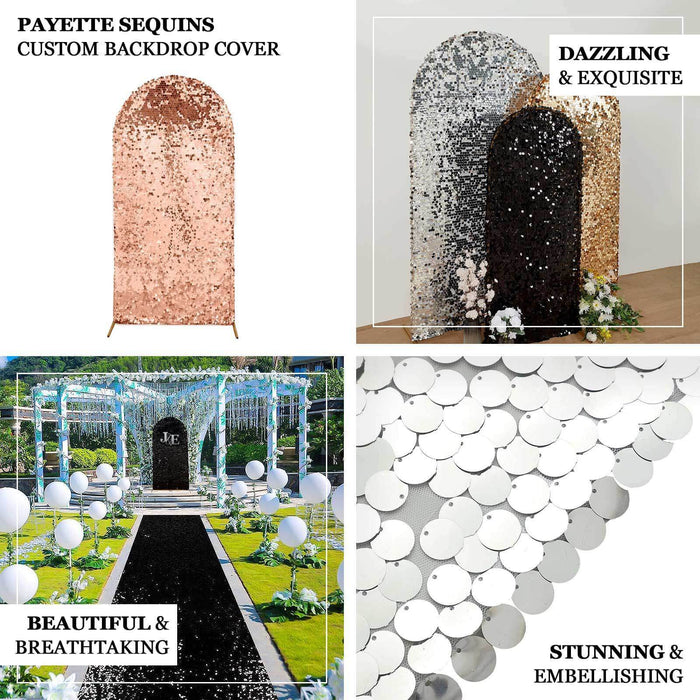 5ft Sparkly Black Double Sided Big Payette Sequin Fitted Wedding Arch Cover For Round Top Chiara Backdrop Stand