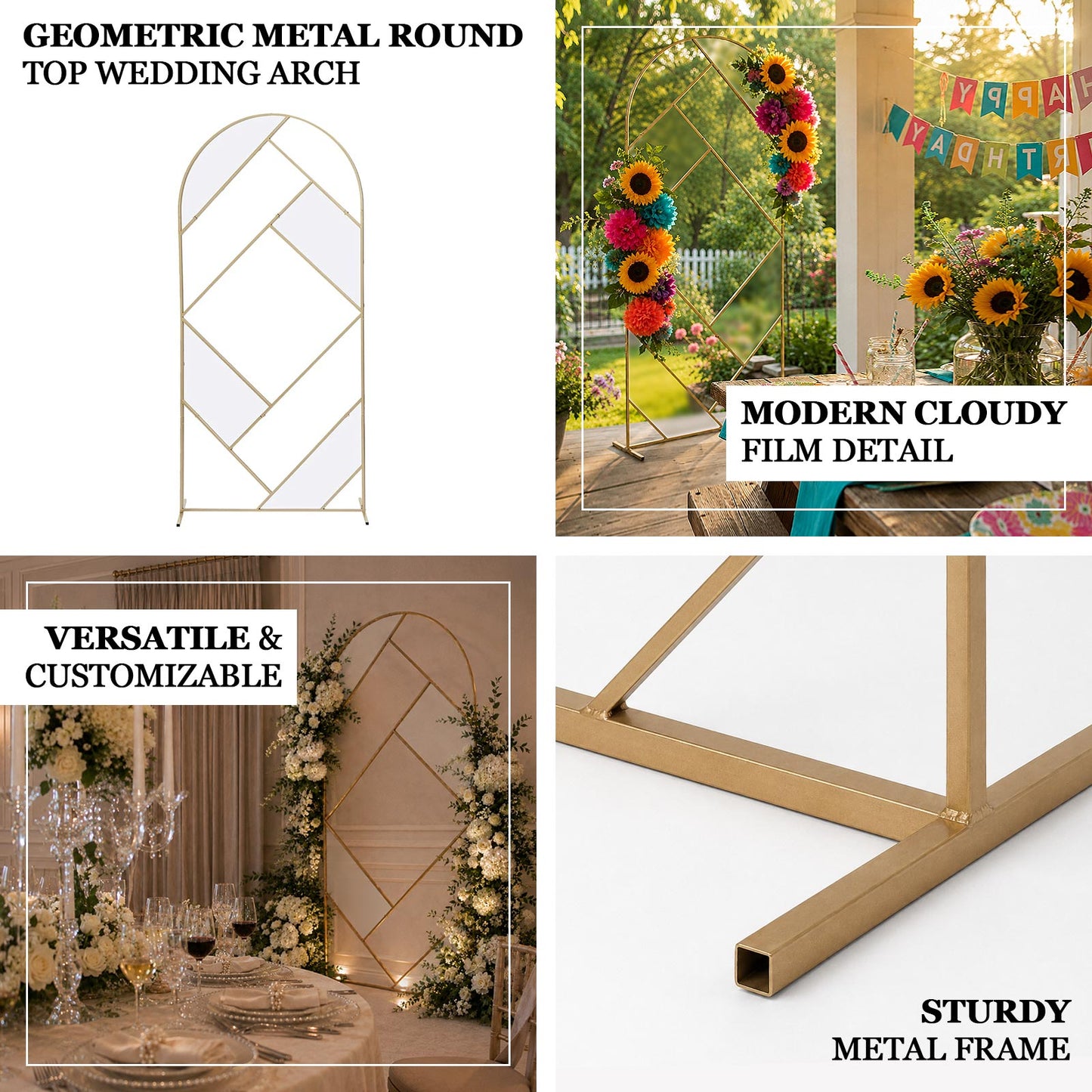 Sturdy gold metal round top arch frame backdrop stand for event décor