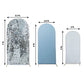 Set of 3 | Dusty Blue / Silver Round Top Fitted Backdrop Stand Covers, Big Payette Sequin, Shimmer Tinsel and Matte Spandex Wedding Arch Frame Covers