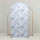 7ft Fitted Spandex Chiara Backdrop Cover – French Toile Blue & White Floral Arch Slipcover for Round Top Wedding Stand