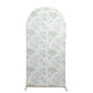 7ft Fitted Spandex Chiara Backdrop Cover – French Toile Dusty Sage Green & White Floral Arch Slipcover for Round Top Wedding Stand