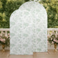 7ft Fitted Spandex Chiara Backdrop Cover – French Toile Dusty Sage Green & White Floral Arch Slipcover for Round Top Wedding Stand