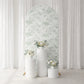 Dusty sage green floral backdrop cover for wedding display.