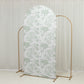 7ft Fitted Spandex Chiara Backdrop Cover – French Toile Dusty Sage Green & White Floral Arch Slipcover for Round Top Wedding Stand