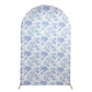 8ft Fitted Spandex Chiara Backdrop Cover – French Toile Blue & White Floral Arch Slipcover for Round Top Wedding Stand