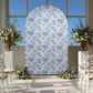 8ft Fitted Spandex Chiara Backdrop Cover – French Toile Blue & White Floral Arch Slipcover for Round Top Wedding Stand
