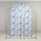 8ft Fitted Spandex Chiara Backdrop Cover – French Toile Blue & White Floral Arch Slipcover for Round Top Wedding Stand