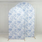 8ft Fitted Spandex Chiara Backdrop Cover – French Toile Blue & White Floral Arch Slipcover for Round Top Wedding Stand