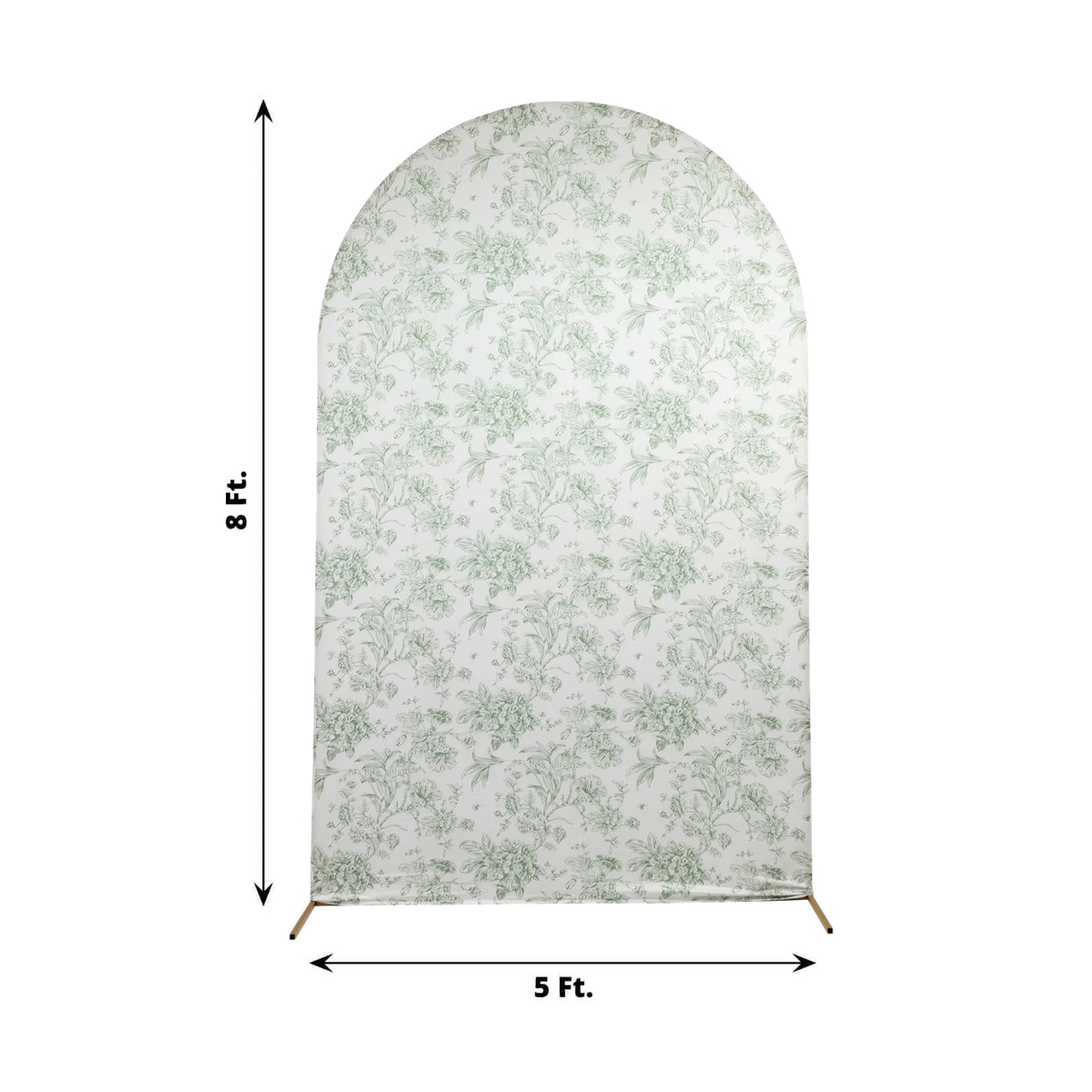 8ft Fitted Spandex Chiara Backdrop Cover – French Toile Dusty Sage Green & White Floral Arch Slipcover for Round Top Wedding Stand