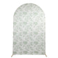 8ft Fitted Spandex Chiara Backdrop Cover – French Toile Dusty Sage Green & White Floral Arch Slipcover for Round Top Wedding Stand
