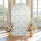 8ft Fitted Spandex Chiara Backdrop Cover – French Toile Dusty Sage Green & White Floral Arch Slipcover for Round Top Wedding Stand