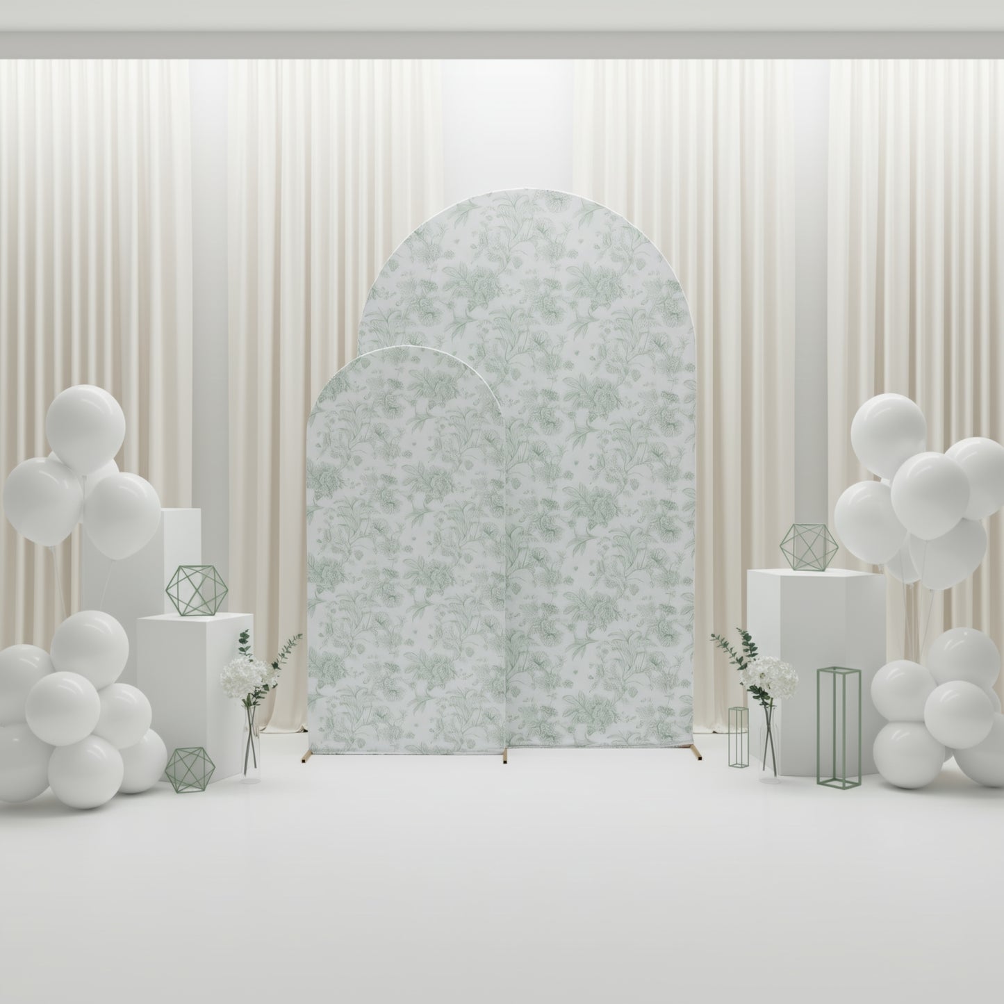 Dusty sage green floral backdrop cover for wedding decor.