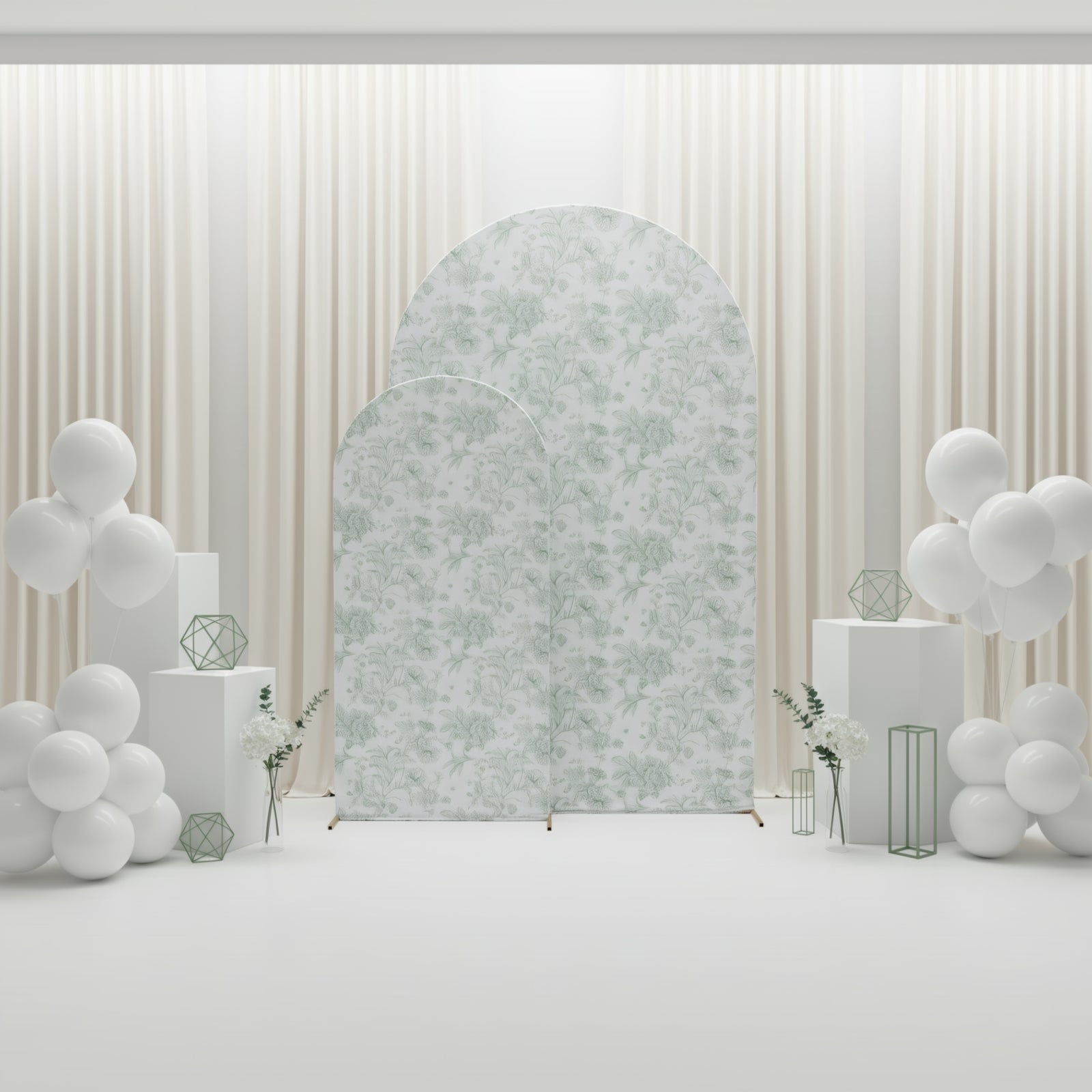 Dusty sage green floral backdrop cover for wedding decor.