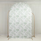 8ft Fitted Spandex Chiara Backdrop Cover – French Toile Dusty Sage Green & White Floral Arch Slipcover for Round Top Wedding Stand