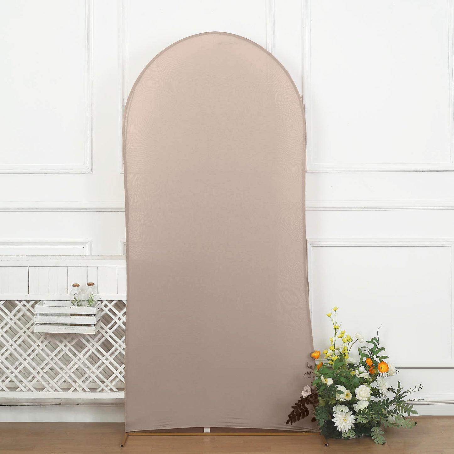 7ft Matte Nude Spandex Fitted Wedding Arch Cover For Round Top Chiara Backdrop Stand
