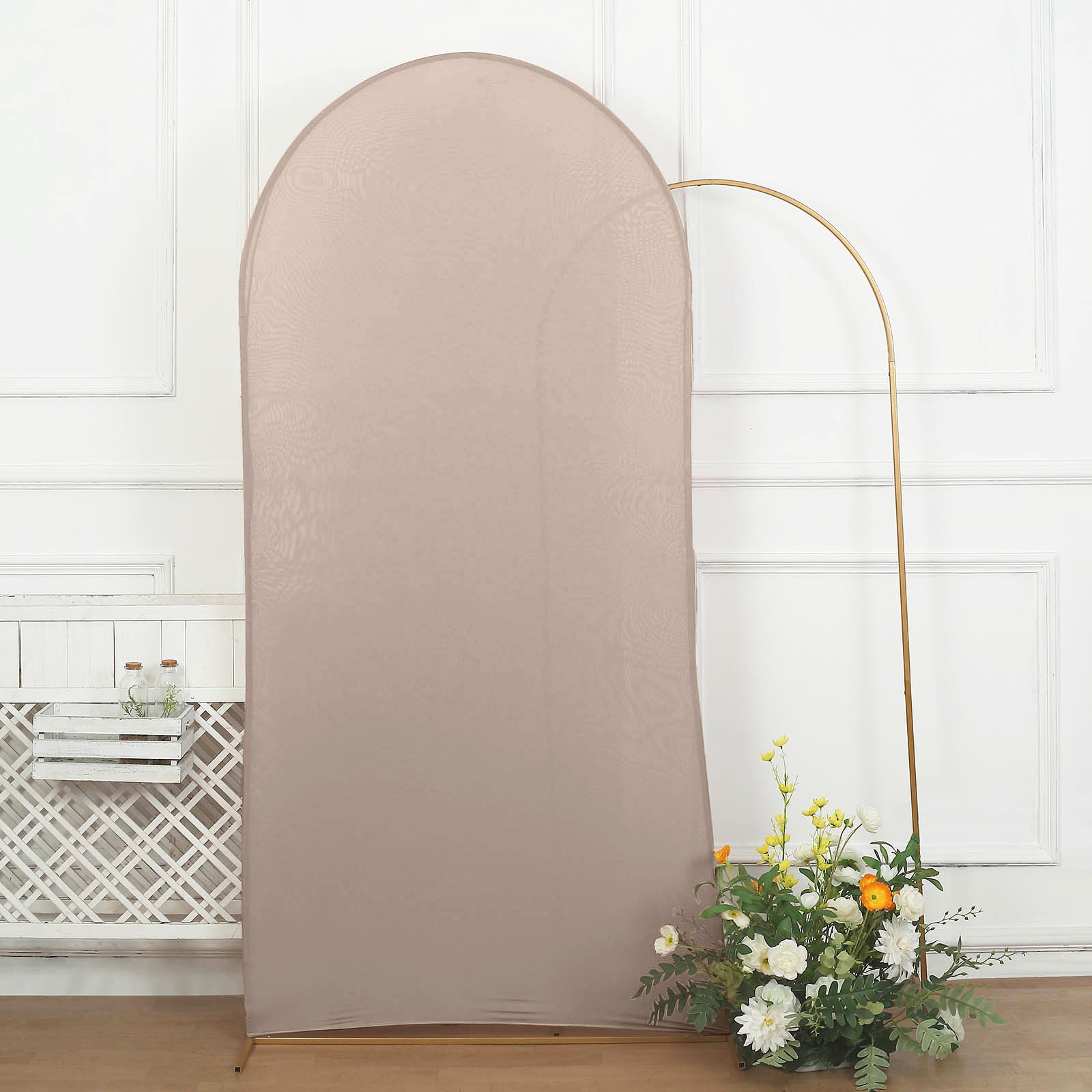 7ft Matte Nude Spandex Fitted Wedding Arch Cover For Round Top Chiara Backdrop Stand