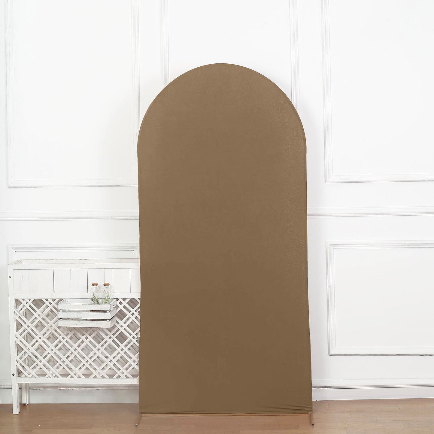 7ft Matte Taupe Spandex Fitted Wedding Arch Cover For Round Top Chiara Backdrop Stand