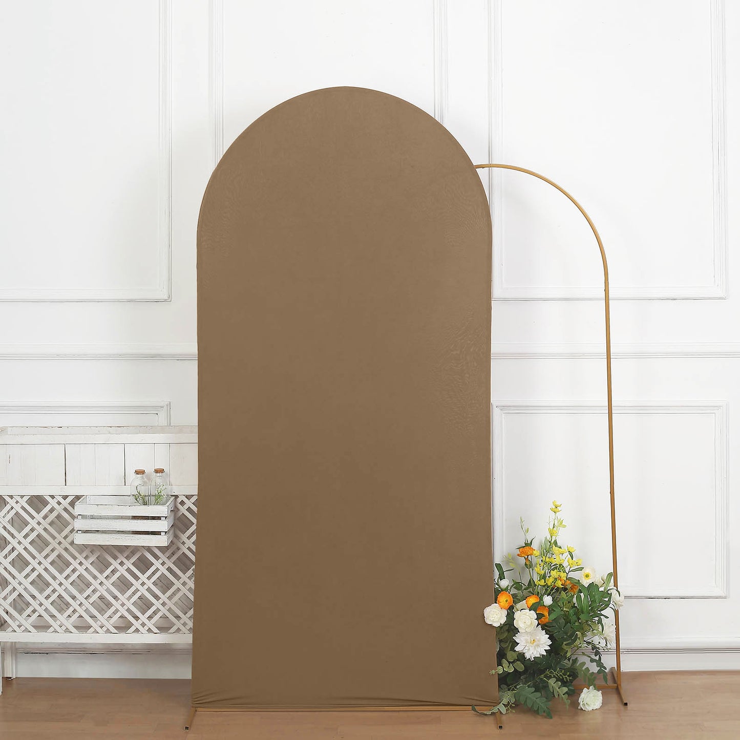 7ft Matte Taupe Spandex Fitted Wedding Arch Cover For Round Top Chiara Backdrop Stand
