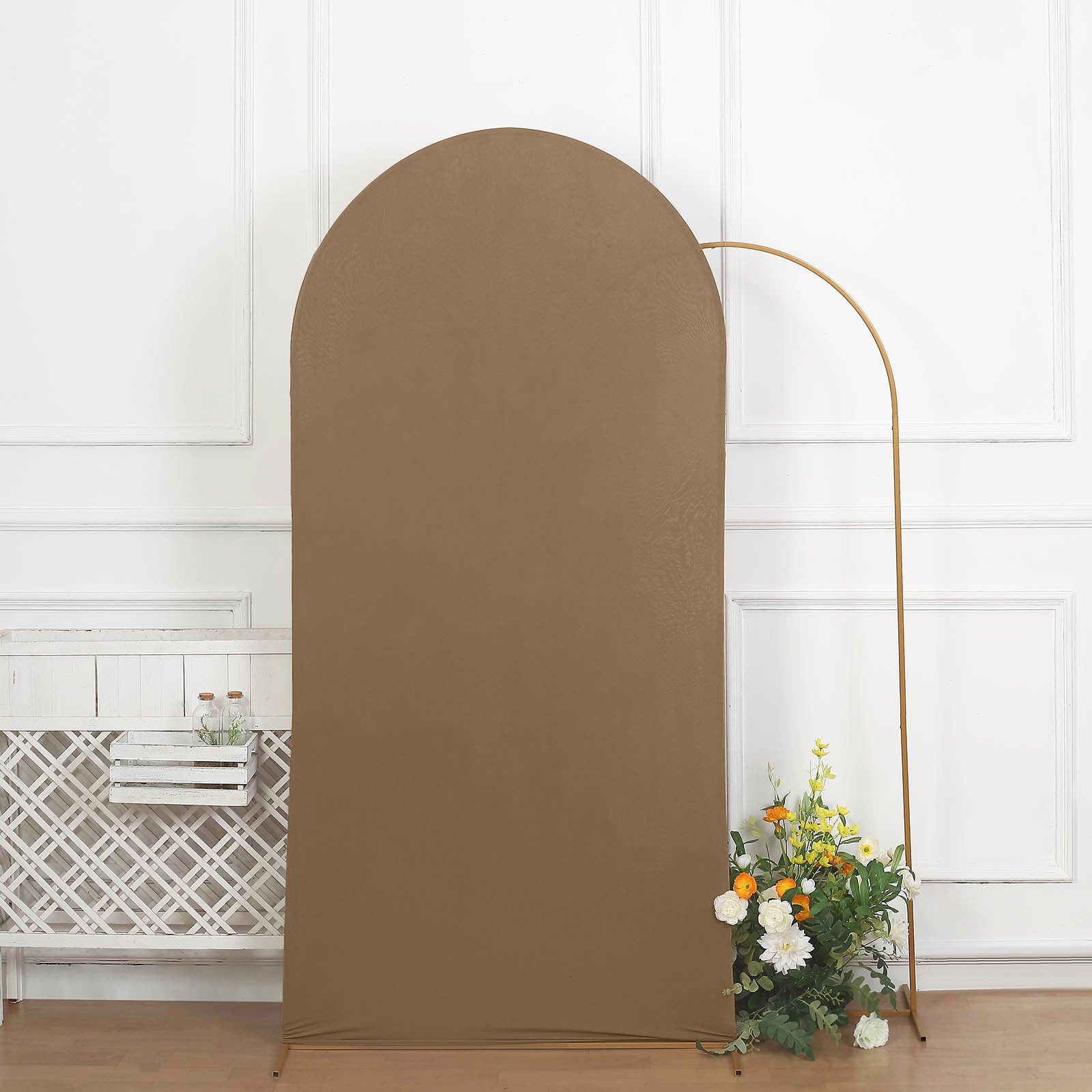 7ft Matte Taupe Spandex Fitted Wedding Arch Cover For Round Top Chiara Backdrop Stand