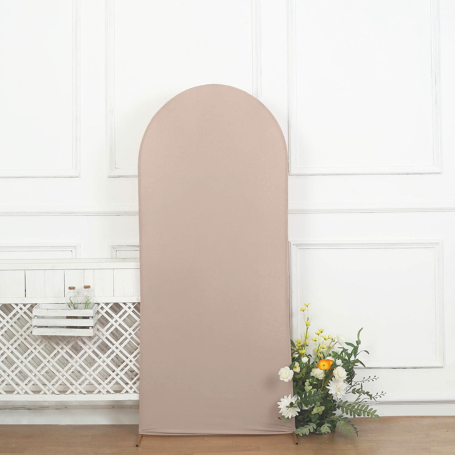 6ft Matte Nude Spandex Fitted Wedding Arch Cover For Round Top Chiara Backdrop Stand