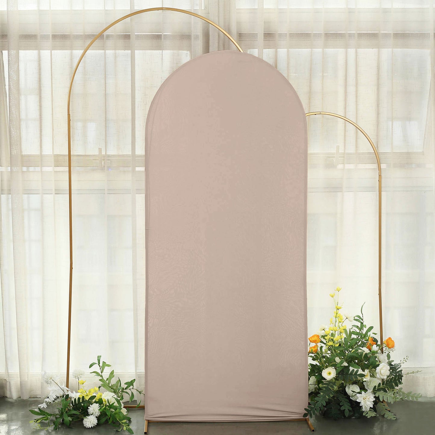 6ft Matte Nude Spandex Fitted Wedding Arch Cover For Round Top Chiara Backdrop Stand