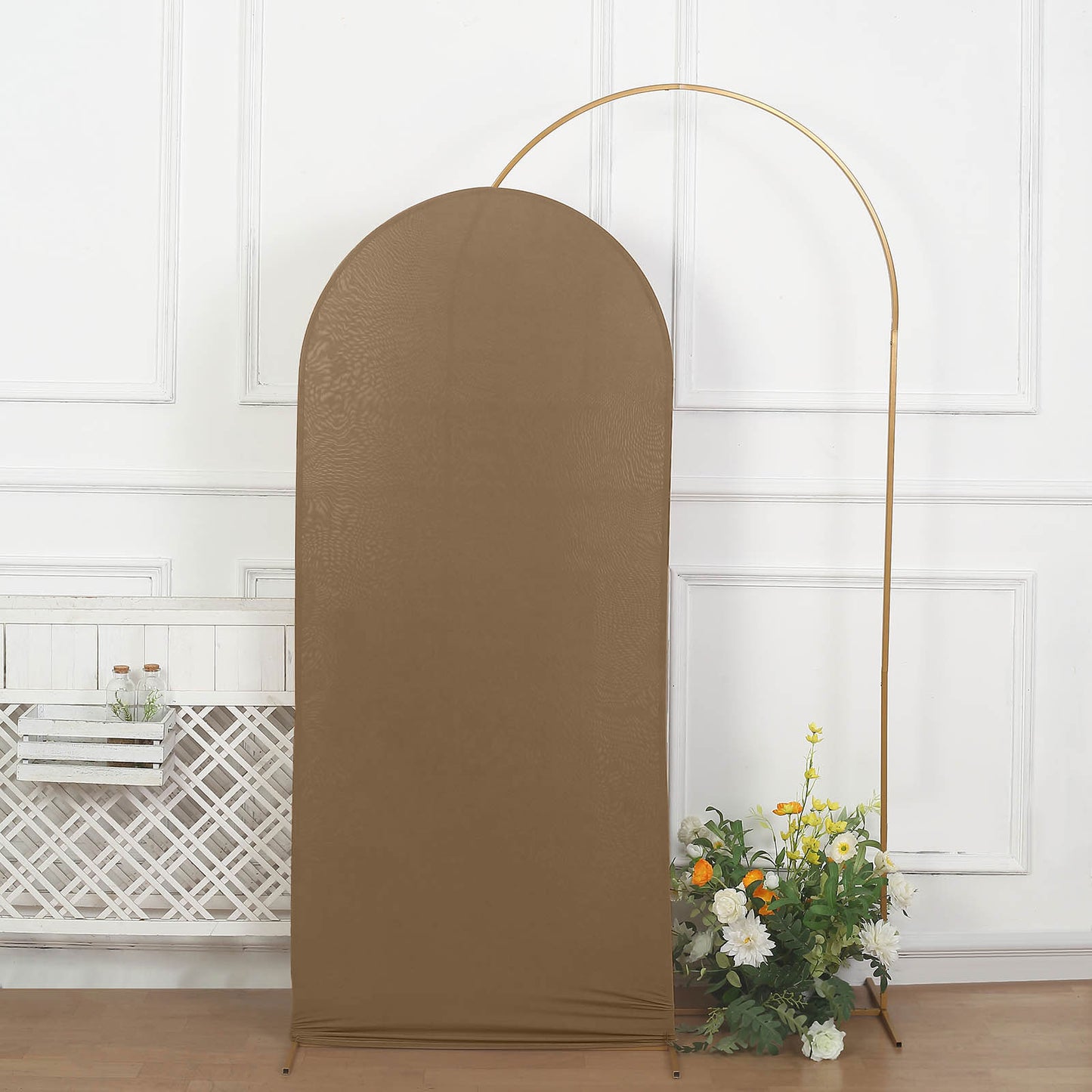 6ft Matte Taupe Spandex Fitted Wedding Arch Cover For Round Top Chiara Backdrop Stand