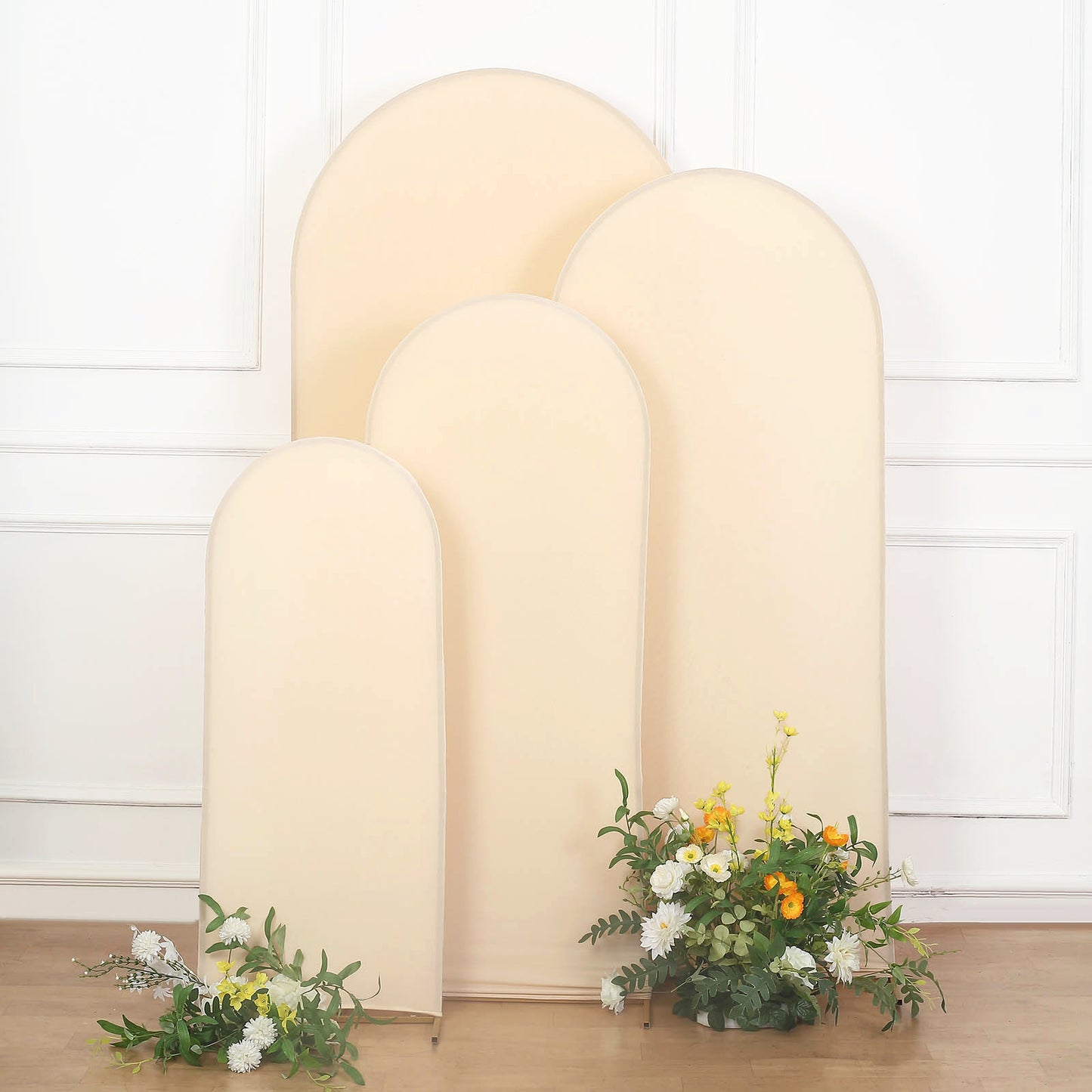 Set of 4 | Matte Beige Spandex Fitted Wedding Arch Covers For Round Top Chiara Backdrop Stands - 4ft,5ft,6ft,7ft