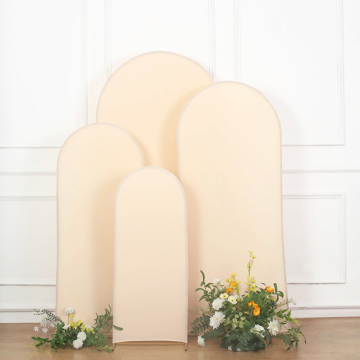 Set of 4 | Matte Beige Spandex Fitted Wedding Arch Covers For Round Top Chiara Backdrop Stands - 4ft,5ft,6ft,7ft