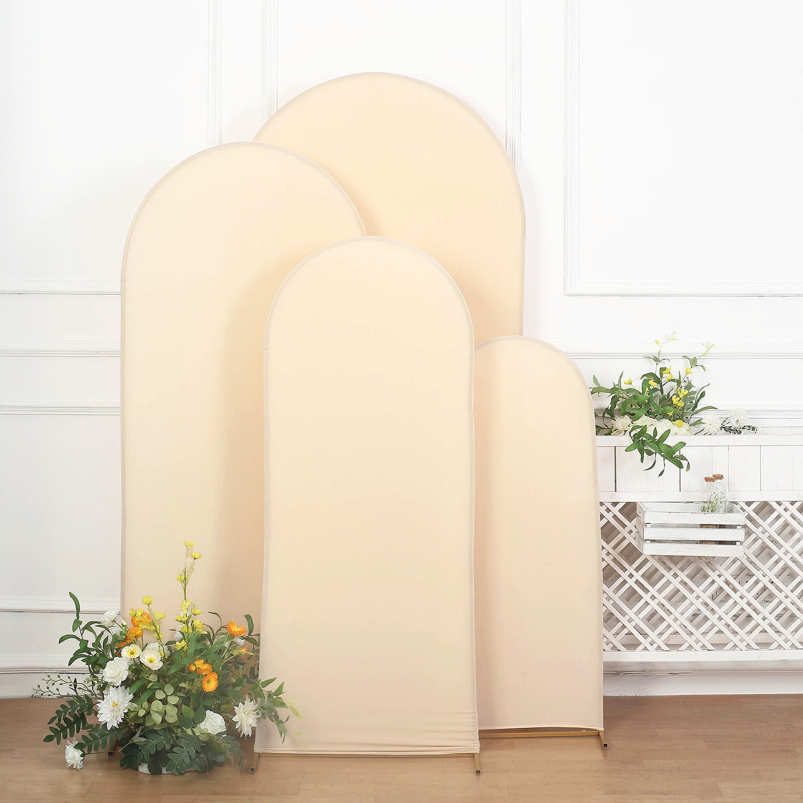 Set of 4 | Matte Beige Spandex Fitted Wedding Arch Covers