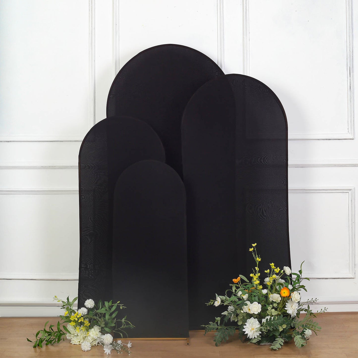 Set of 4 | Matte Black Spandex Fitted Wedding Arch Covers For Round Top Chiara Backdrop Stands - 4ft,5ft,6ft,7ft