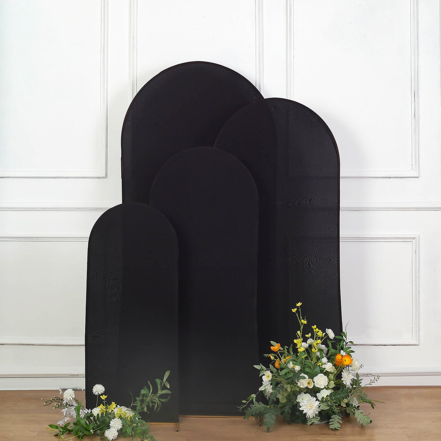 Set of 4 | Matte Black Spandex Fitted Wedding Arch Covers For Round Top Chiara Backdrop Stands - 4ft,5ft,6ft,7ft