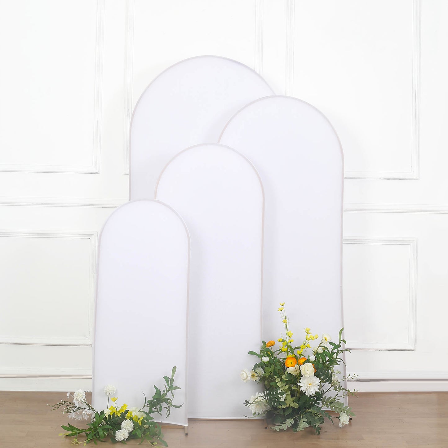 Set of 4 | Matte White Spandex Fitted Wedding Arch Covers For Round Top Chiara Backdrop Stands - 4ft,5ft,6ft,7ft