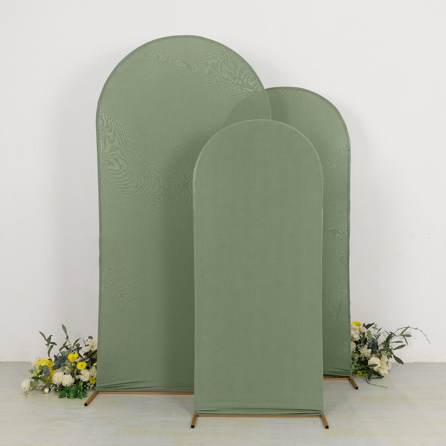 Set of 3 Matte Dusty Sage Green Spandex Fitted Chiara Backdrop Stand Cover For Round Top Wedding Arch - 5ft, 6ft, 7ft