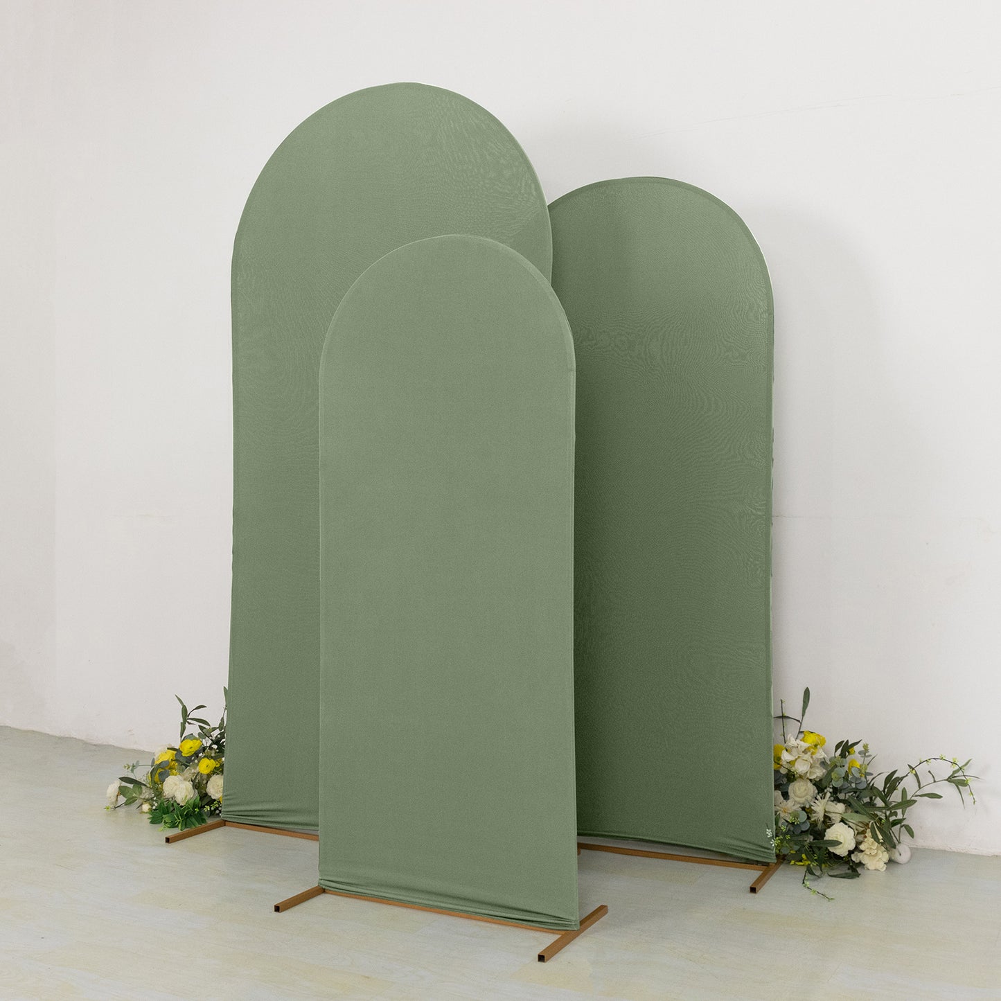 Set of 3 Matte Dusty Sage Green Spandex Fitted Chiara Backdrop Stand Cover For Round Top Wedding Arch - 5ft, 6ft, 7ft