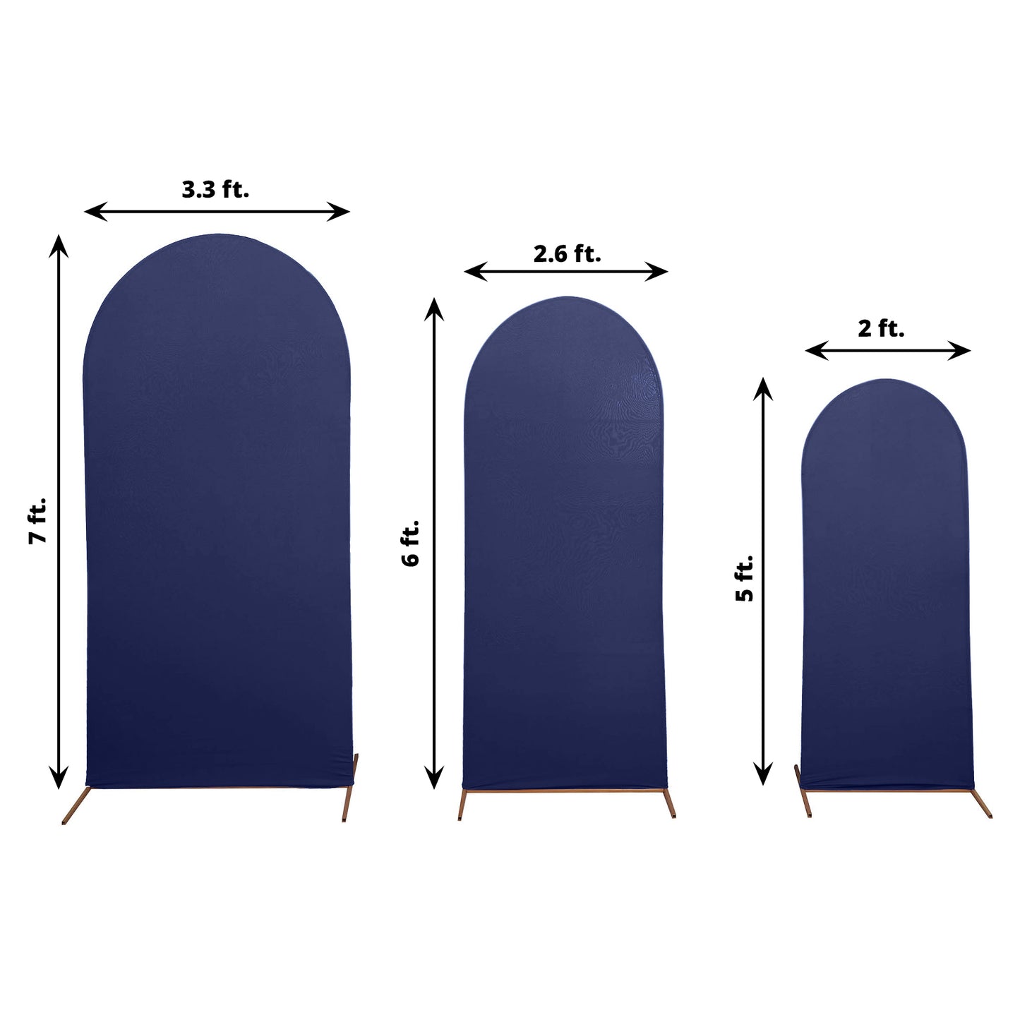 Set of 3 Matte Navy Blue Spandex Fitted Wedding Arch Covers For Round Top Chiara Backdrop Stands