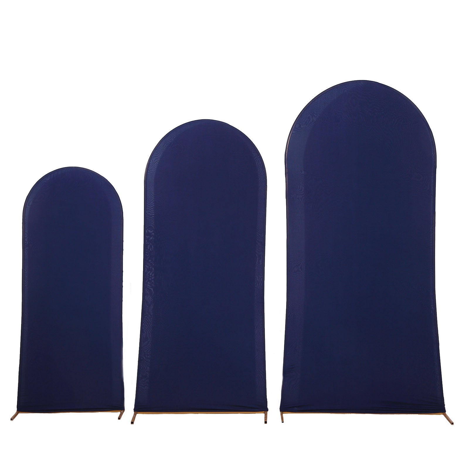 Set of 3 Matte Navy Blue Spandex Fitted Wedding Arch Covers For Round Top Chiara Backdrop Stands