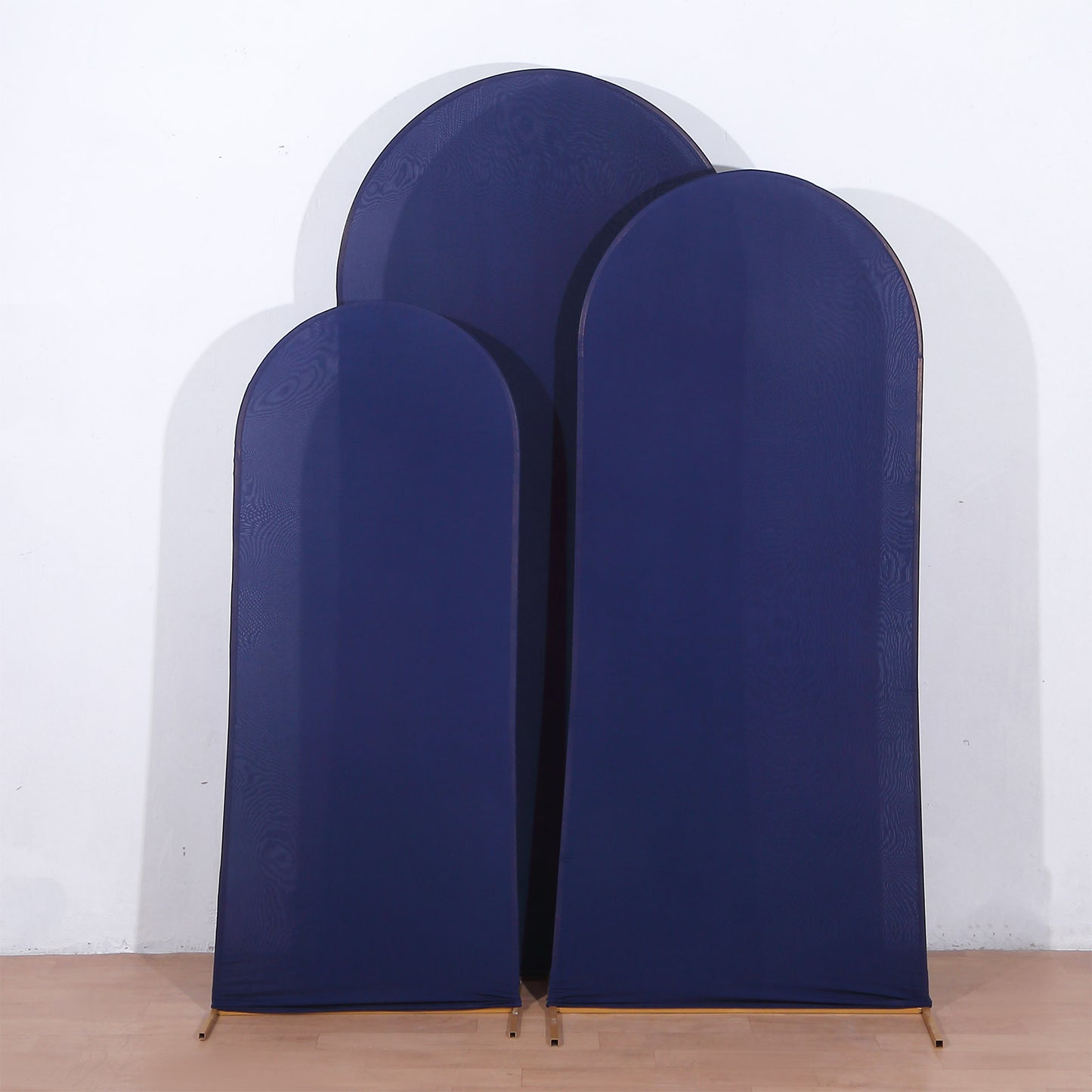 Set of 3 Matte Navy Blue Spandex Fitted Wedding Arch Covers For Round Top Chiara Backdrop Stands