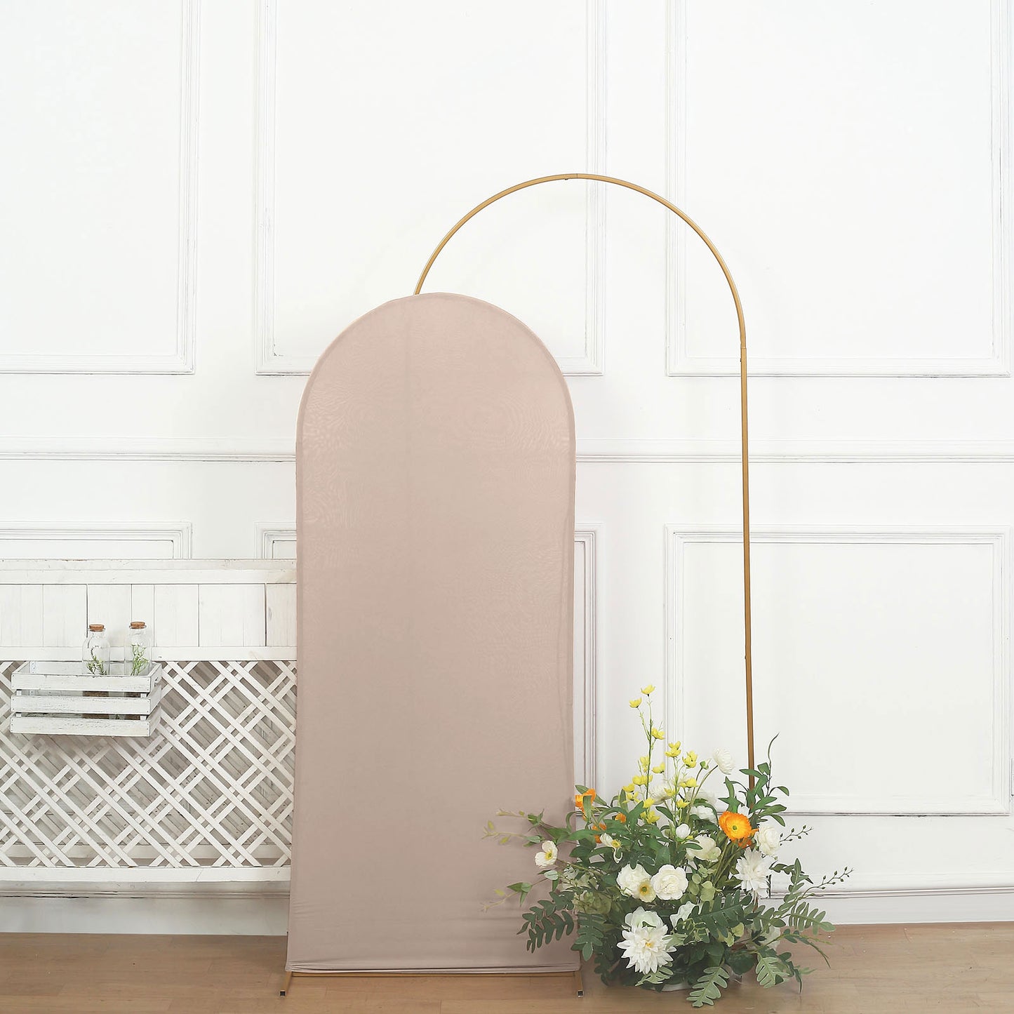 5ft Matte Nude Spandex Fitted Wedding Arch Cover For Round Top Chiara Backdrop Stand