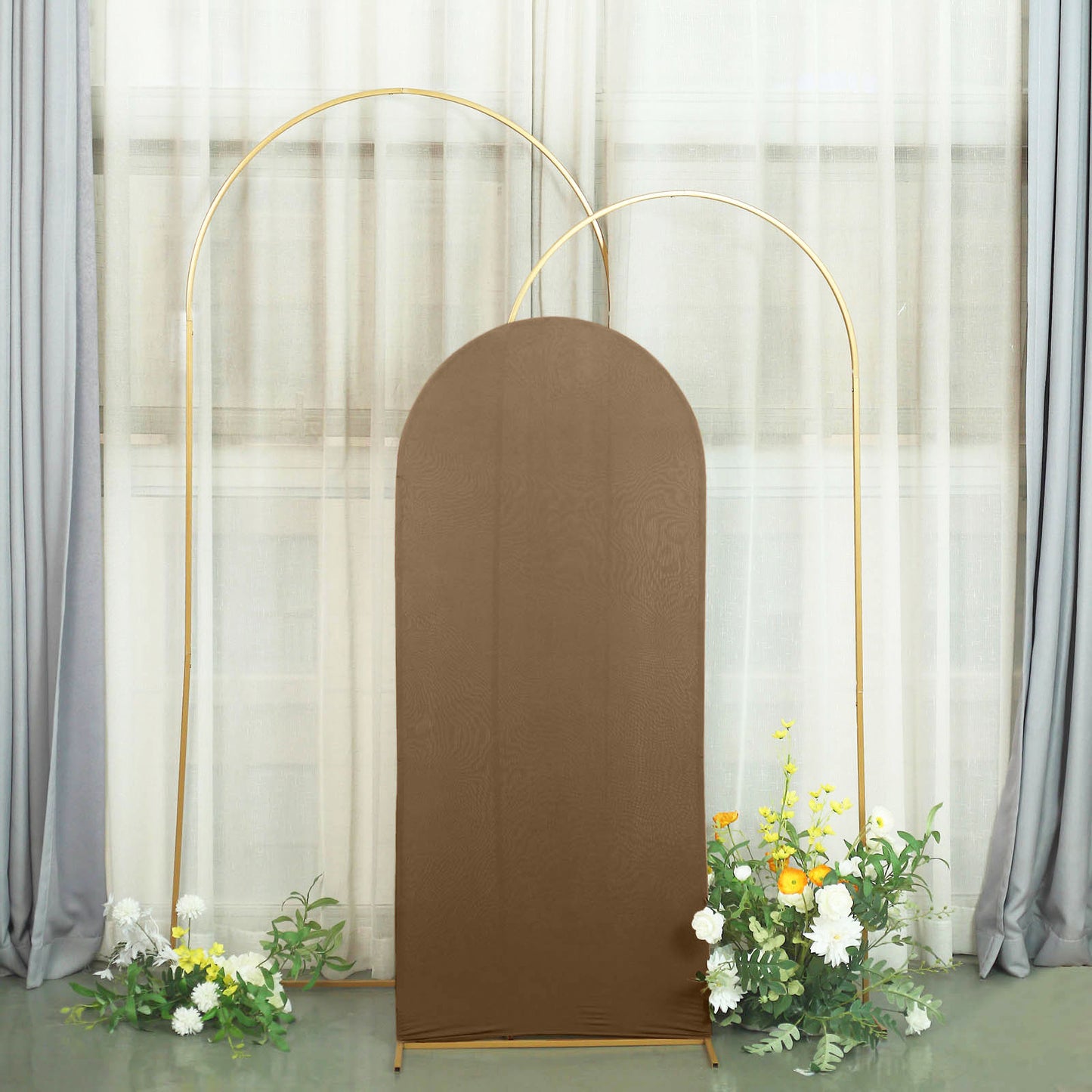 5ft Matte Taupe Spandex Fitted Wedding Arch Cover For Round Top Chiara Backdrop Stand