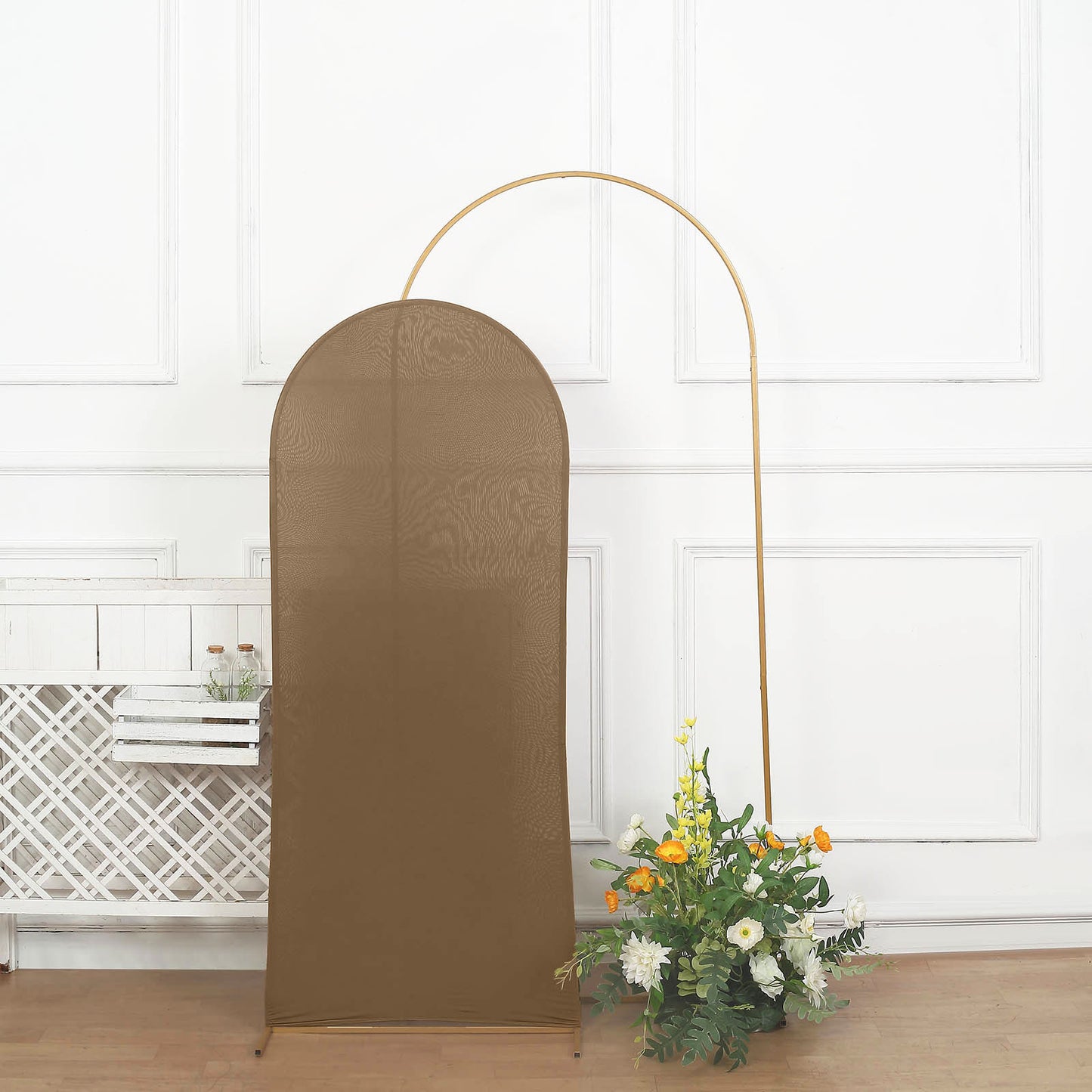 5ft Matte Taupe Spandex Fitted Wedding Arch Cover For Round Top Chiara Backdrop Stand