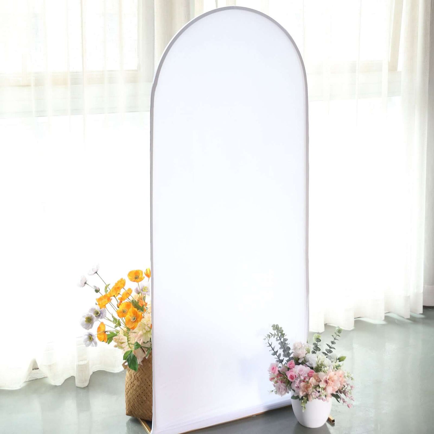 5ft Matte White Spandex Fitted Wedding Arch Cover For Round Top Chiara Backdrop Stand