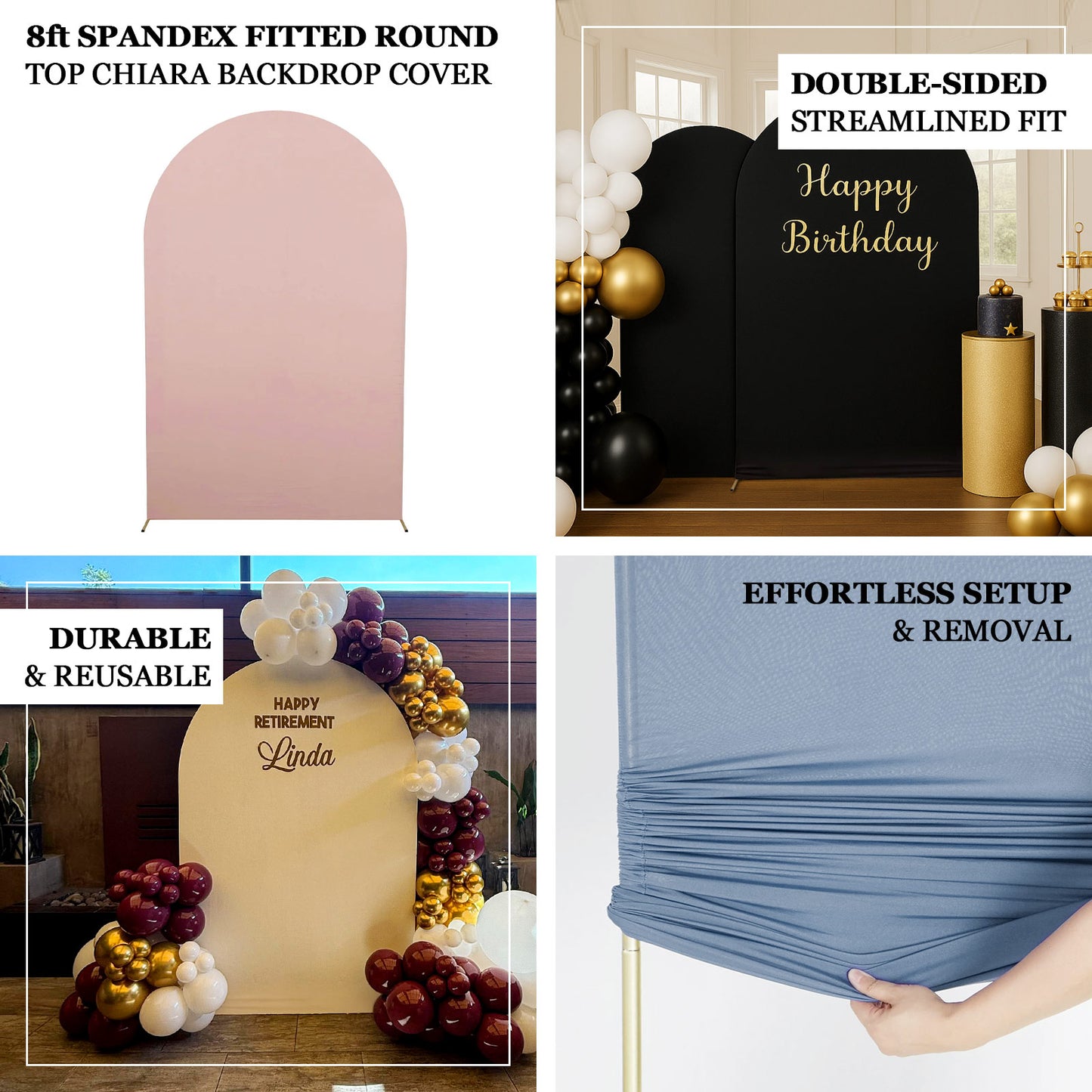 8ft Spandex Fitted Wedding Arch Cover For Round Top Chiara Backdrop Stand